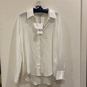 Zara White Silk Button Up Blouse